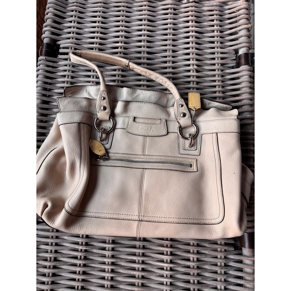 Coach Penelope Shopper Tote Cream Pebbled Leather Shoulder Bag Y2K vintage